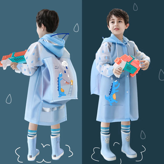Children Raincoat Girls Boys School Students Backpack Location Waterproof Cartoon Rainwear For 2-12 Years Old Kids