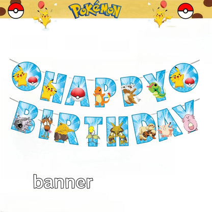 Pokemon Happy Birthday Banner Party Decoration Pikachu Flag banner Baby Shower Kids Boys Favors Gifts