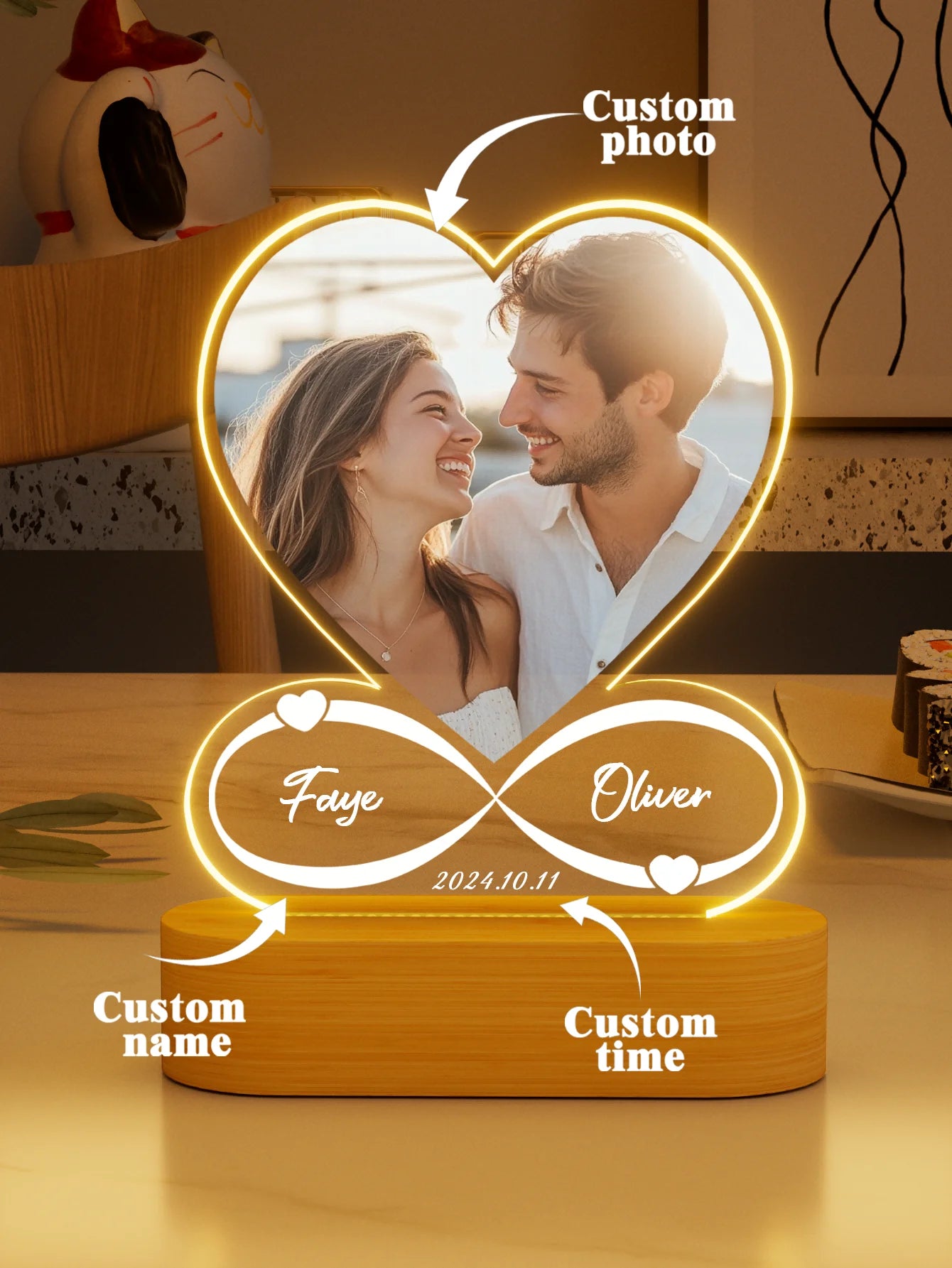 Personalized Anniversary Couples Gifts For Women And Men, Custom Acrylic Heart Picture Frame With Photo, Custom Acrylic Spotify