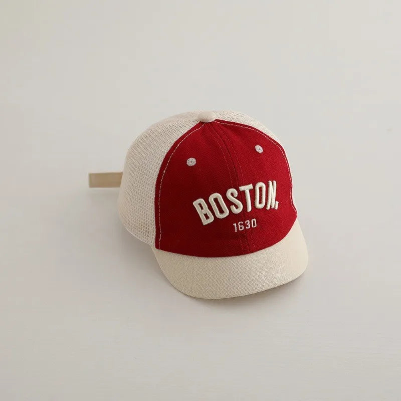 Summer Baby Short Brim Baseball Cap Patchwork Adjustable Mesh Sun Hat For Boy Girl Letter Embroidery Infant Duck Tongue Caps