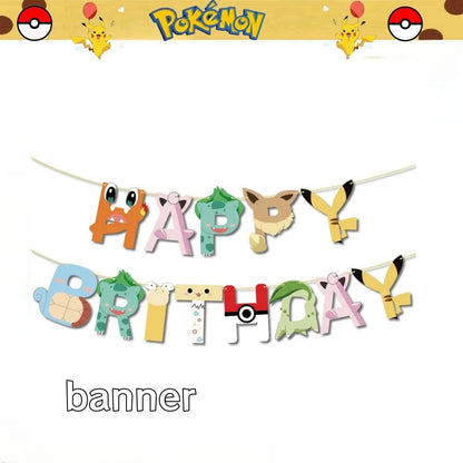 Pokemon Happy Birthday Banner Party Decoration Pikachu Flag banner Baby Shower Kids Boys Favors Gifts