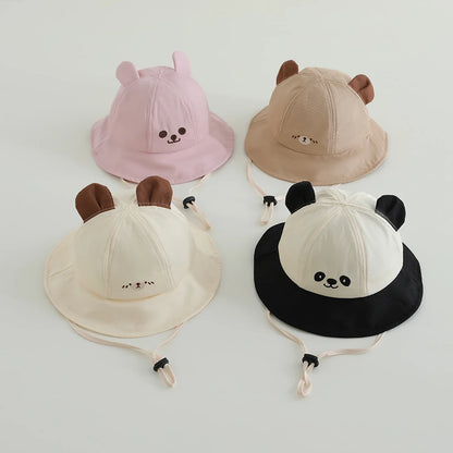 New Panama Summer Baby Bucket Hat for Boys Girls Cotton Cute Bear Toddler Sun Cap Children Beach Sun Hat Kids UV Protection Cap