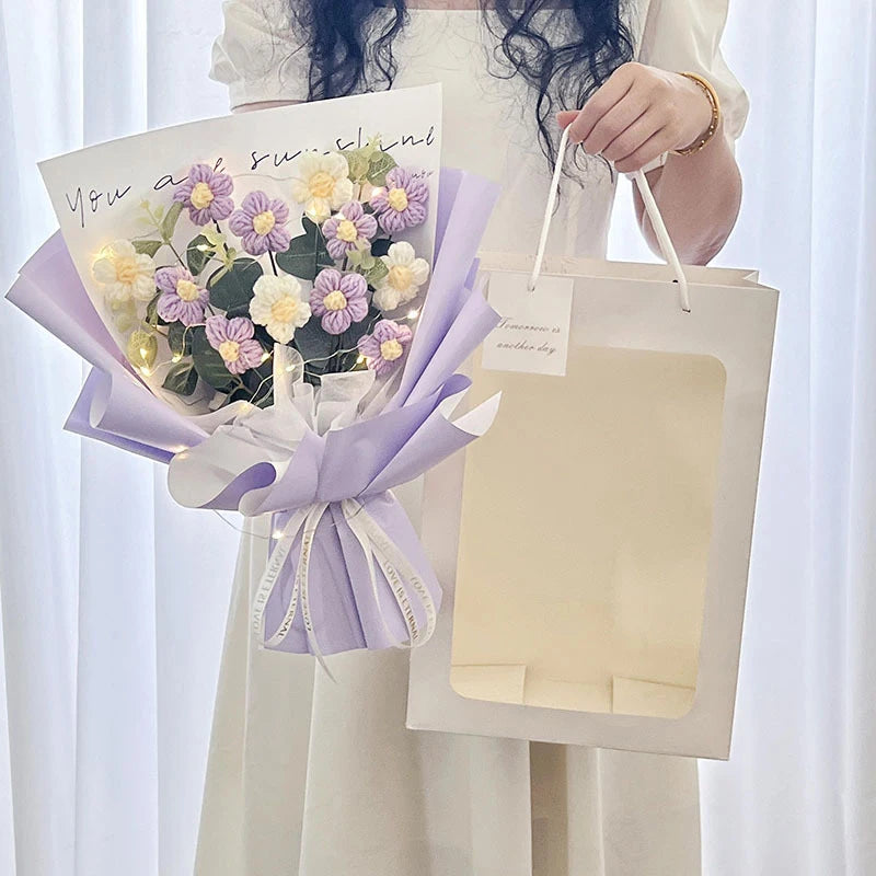 Graduation Bouquet 2025 Crochet Flowers Bouquet Knitted Flowers Artificial Flower Wedding Gift for Guests Valentine's Day Gift