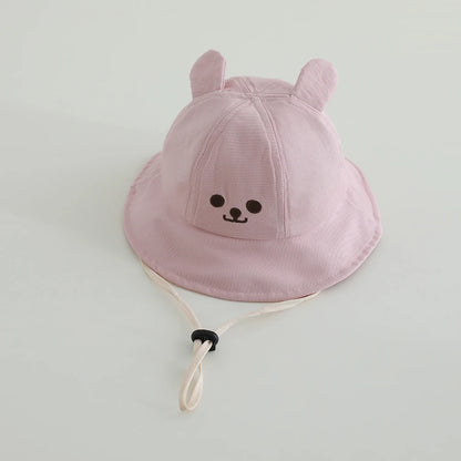New Panama Summer Baby Bucket Hat for Boys Girls Cotton Cute Bear Toddler Sun Cap Children Beach Sun Hat Kids UV Protection Cap