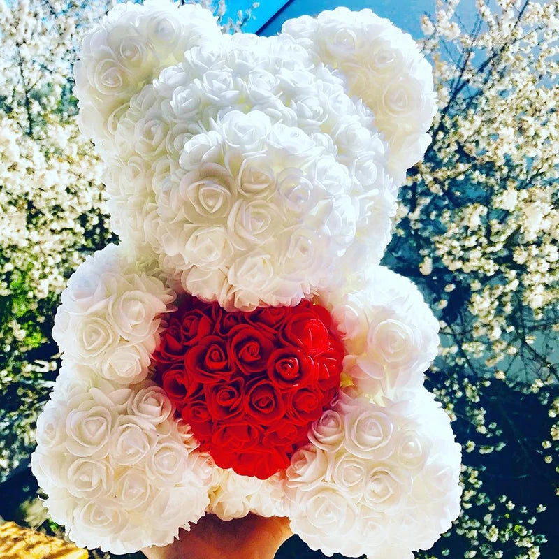 40cm Artificial Rose Heart Teddy Bear Handmade Bear of Roses For Women Valentine's Day Wedding Bithday Gift