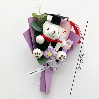 Crochet Flowers Bouquet Cute Dr. Bear Graduation Flower Bouquet Gift Artificial Flowers Mother's Day Gifts Home Decoration