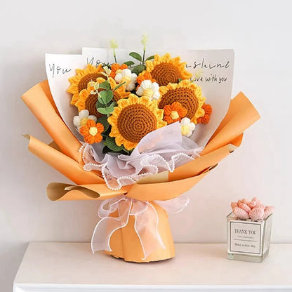 Graduation Bouquet 2025 Crochet Flowers Bouquet Knitted Flowers Artificial Flower Wedding Gift for Guests Valentine's Day Gift