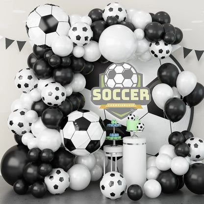 Football Theme Party Balloons Garland Arch Kit Black White 4D Soccer Ball Foil Balloon for Boy's Birthday  Party Decoration