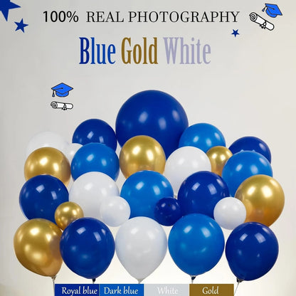 127pcs Royal Blue Gold Graduation Balloon Wreath Arch Set with Graduation Hat Graduation Ball Birthday Party Decoration