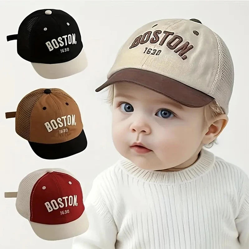 Summer Baby Short Brim Baseball Cap Patchwork Adjustable Mesh Sun Hat For Boy Girl Letter Embroidery Infant Duck Tongue Caps