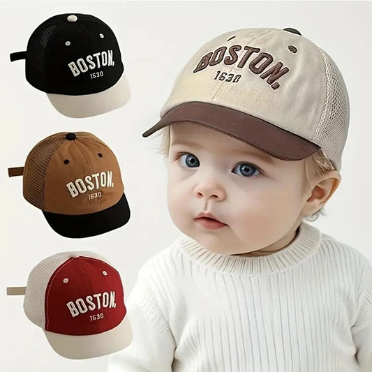 Summer Baby Short Brim Baseball Cap Patchwork Adjustable Mesh Sun Hat For Boy Girl Letter Embroidery Infant Duck Tongue Caps